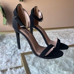 Black suede Ankle Strap Stilettos size 8